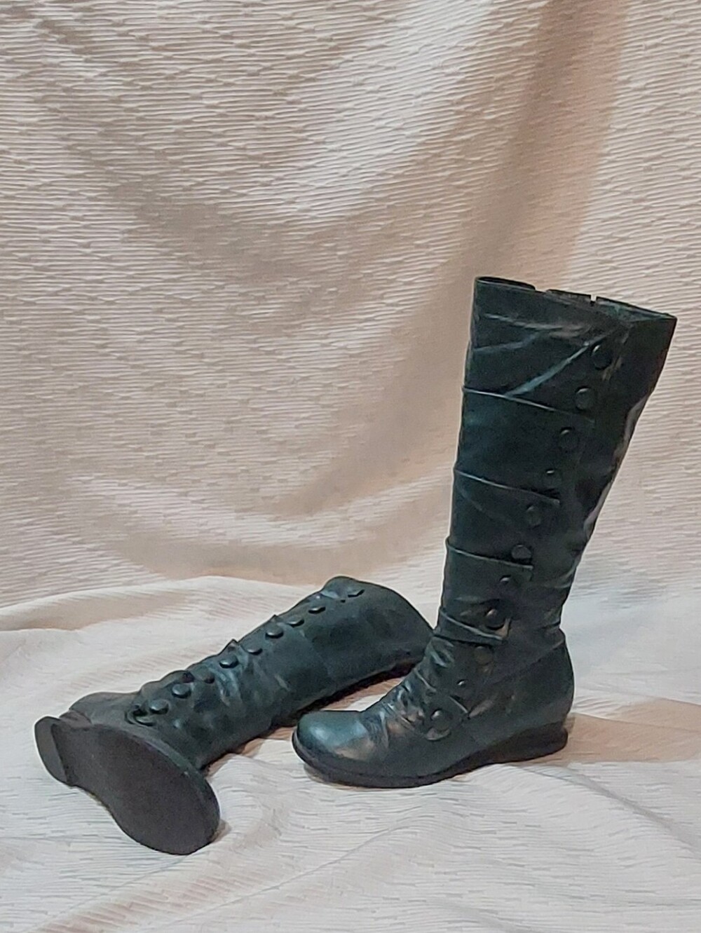 Miz Mooz Dark Teal Green Tall Leather Ruffled Boots Size 9